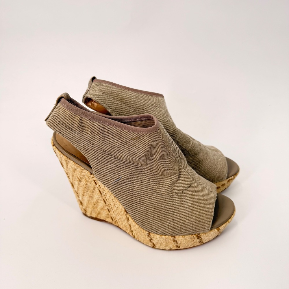 Stuart Weitzman Wedge Sandals Womens 7.5 Tan Espadrille Platform Peep Toe Shoes
